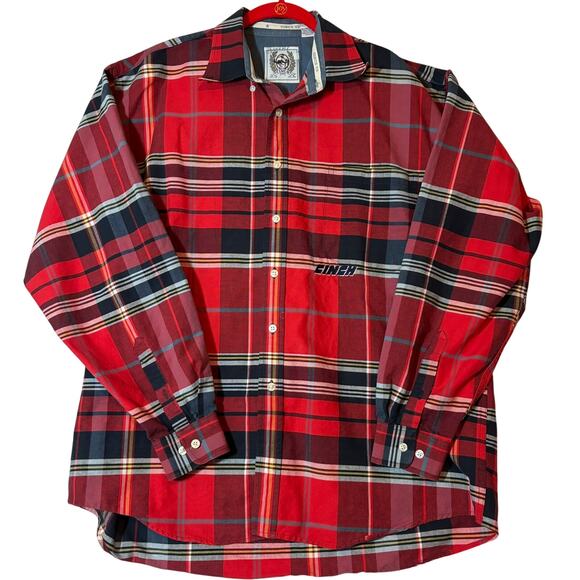 Cinch Men's Western Cowboy Plaid Red Blue Shirt Button Up Long Sleeve Sz L - Picture 1 of 9